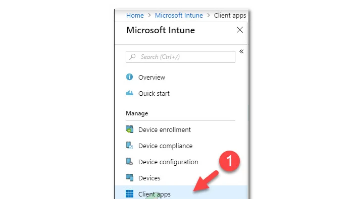 click on client apps on Microsoft Intune