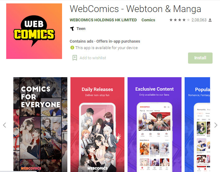 WebComics- Best free mana reading app